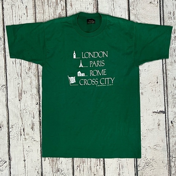 Vintage 80s London - Paris - Rome - Cross City 1980s Destination Tshirt Large - Picture 1 of 4